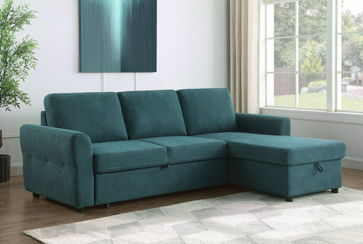 Samantha Upholstered Sleeper Sofa Sectional with Storage Chaise Teal Blue image