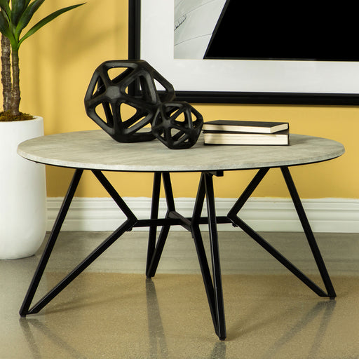 Hadi Round Coffee Table with Hairpin Legs Cement and Gunmetal image