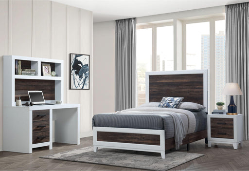 LISBON OAK/WHITE TWIN BED, DRESSER, MIRROR AND NIGHTSTAND image