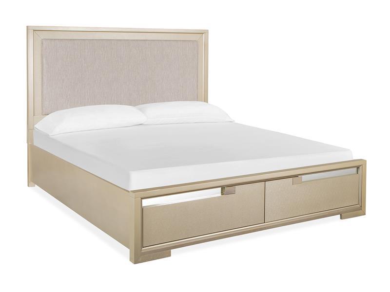 Magnussen Furniture Chantelle King Upholstered Panel Storage Bed in Champagne image