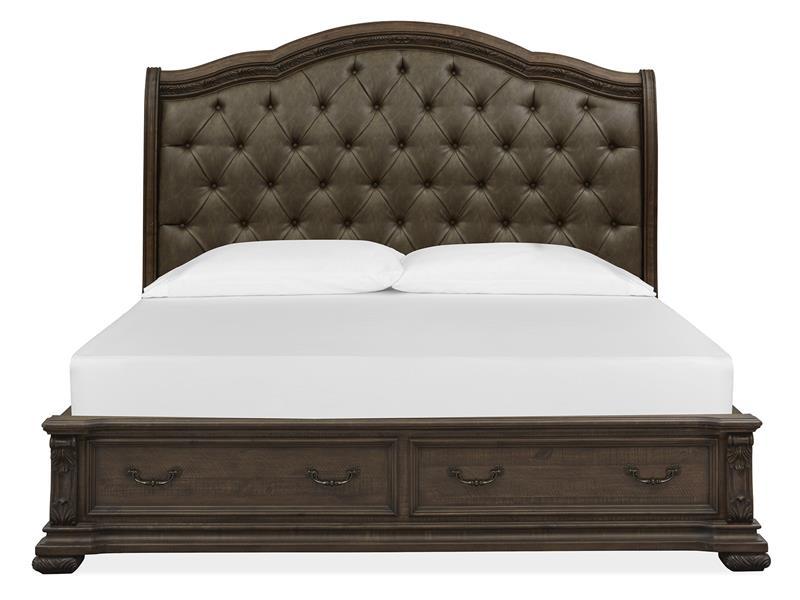 Magnussen Furniture Durango Queen Upholstered Sleigh Storage Bed in Willadeene Brown