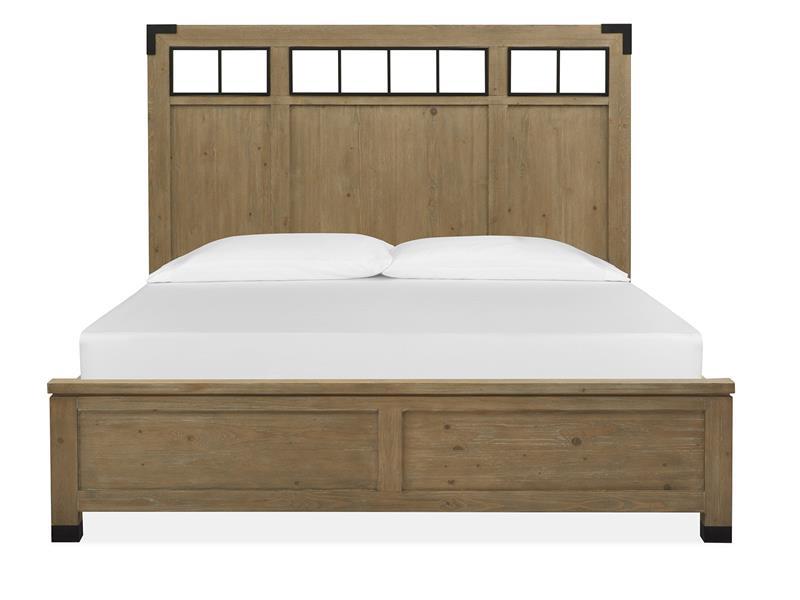 Magnussen Furniture Madison Heights Queen Panel Bed with Metal/Wood in Weathered Fawn