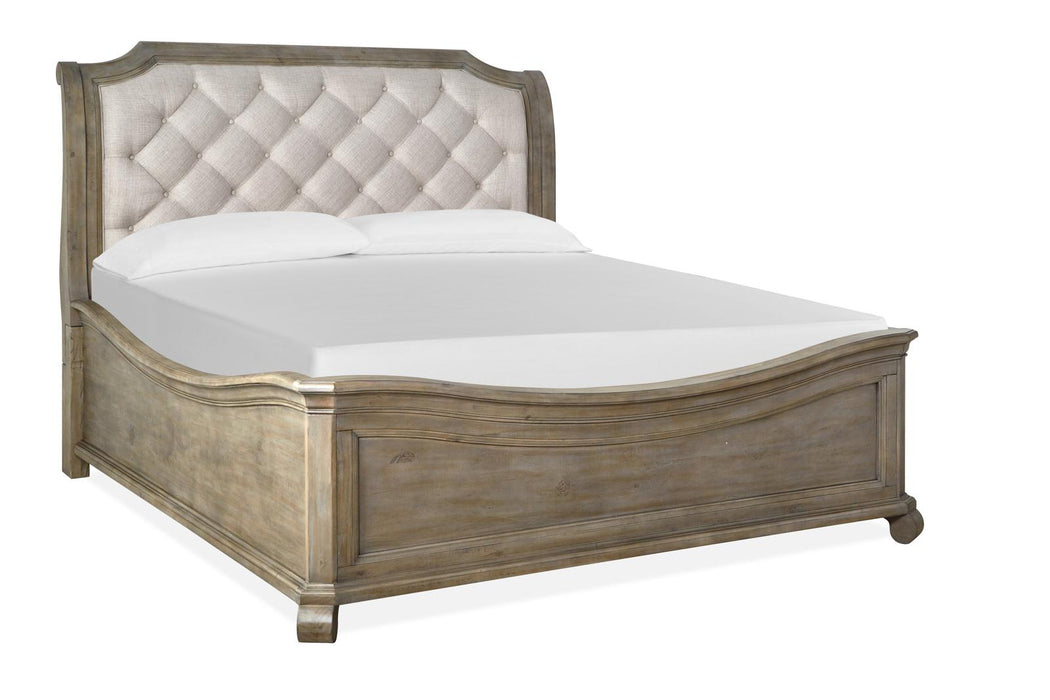 Magnussen Furniture Tinley Park California King Sleigh Bed with Shaped Footboard in Dove Tail Grey