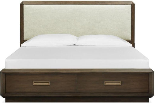 Magnussen Furniture Nouvel Queen Panel Storage Bed w/Upholstered Headboard in Russet image