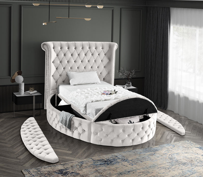 Luxus Cream Velvet Twin Bed (3 Boxes)